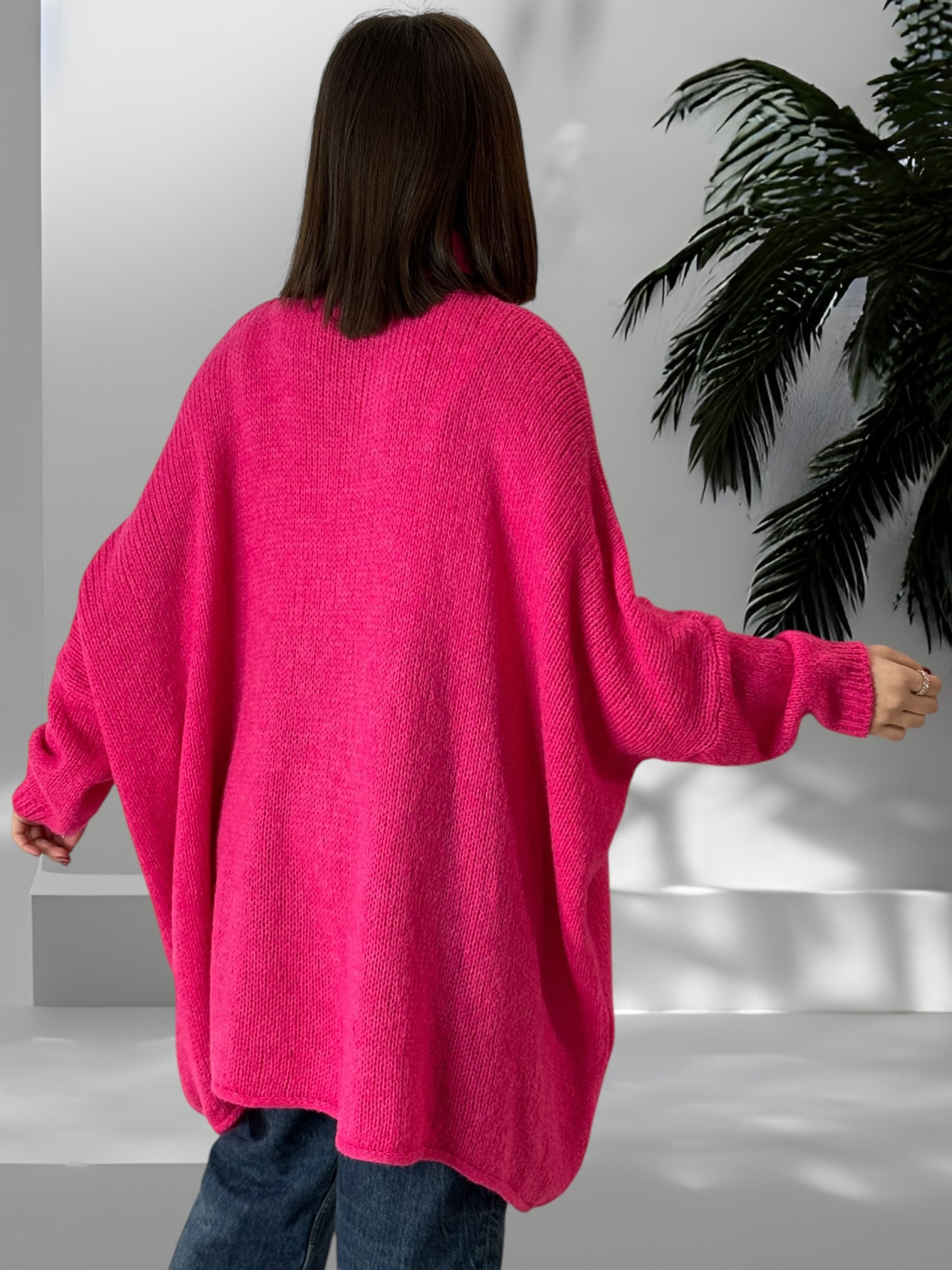 LISON- PULL COL ROULE OVERSIZE FUCHSIA JUSQU'A LA TAILLE 56/58