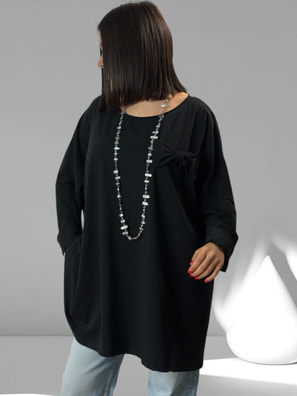 DELICE - T-SHIRT NOIR EN COTON OVERSIZE JUSQU'A LA TAILLE 52/54