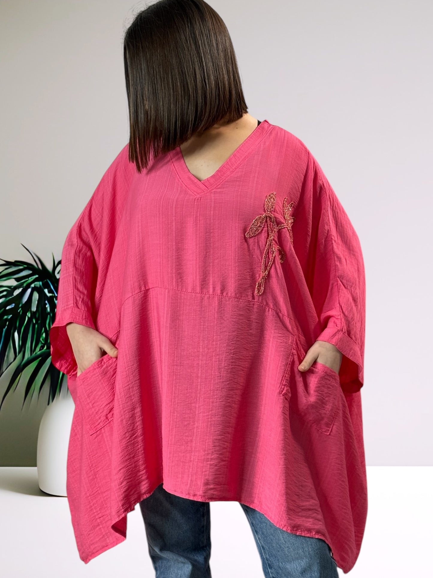 MORGANE - TUNIQUE OVERSIZE ROSE JUSQU'A LA TAILLE 58/60