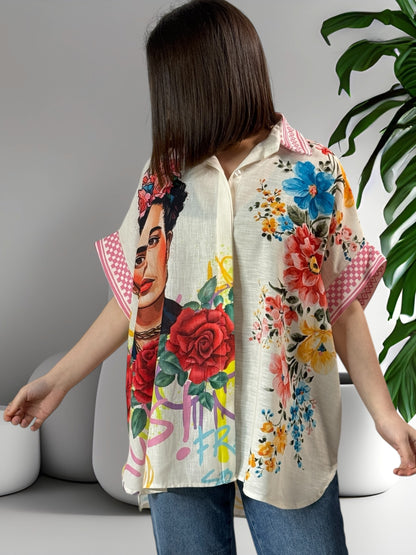 NATHY - CHEMISE OVERSIZE FRIDA KAHLO JUSQU'A LA TAILLE 56