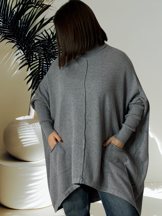 CEREZA - PULL OVERSIZE GRIS JUSQU'A LA TAILLE 60