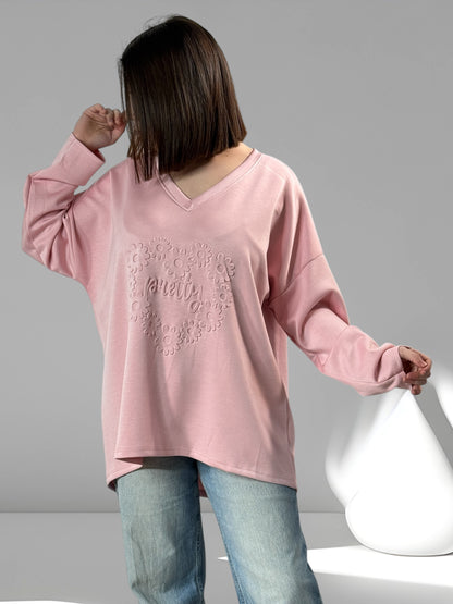 PRETTY - SWEAT ROSE AVEC IMPRESSION JUSQU'A LA TAILLE 48