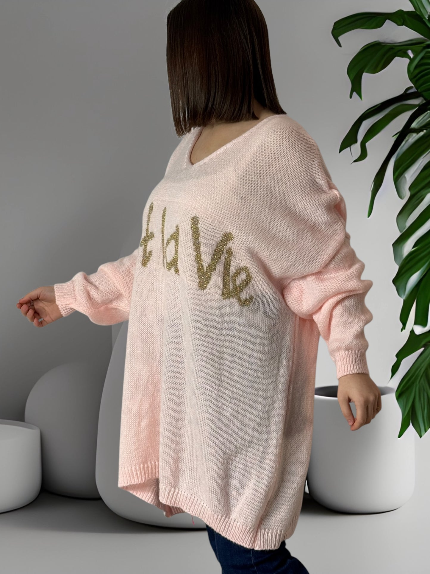 C'EST LA VIE - PULL OVERSIZE ROSE JUSQU'A LA TAILLE 56