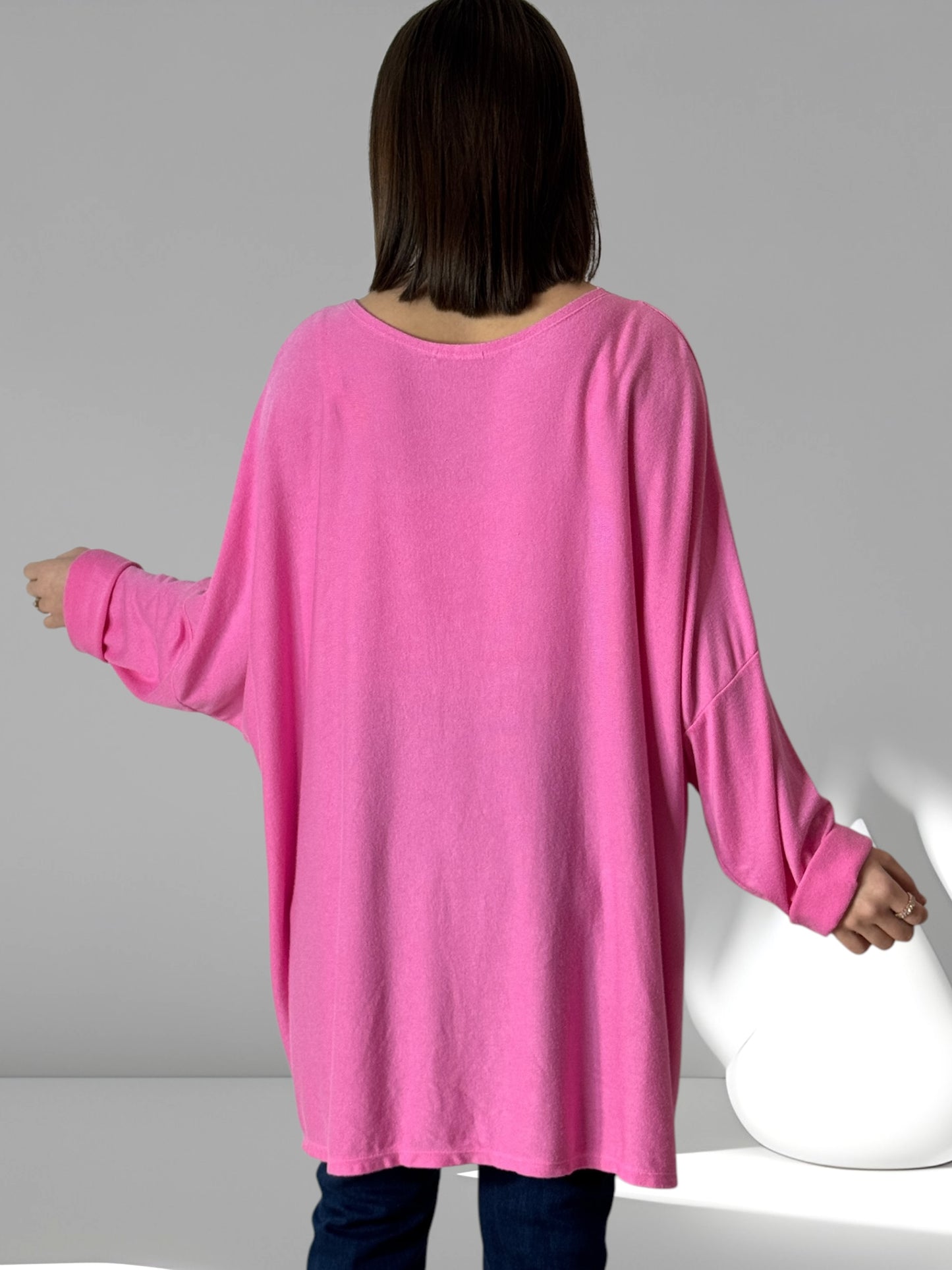 PALOMA - PULL OVERSIZE ROSE EN MAILLE FLUIDE JUSQU'A LA TAILLE 56