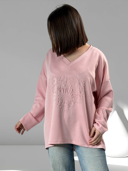 PRETTY - SWEAT ROSE AVEC IMPRESSION JUSQU'A LA TAILLE 48