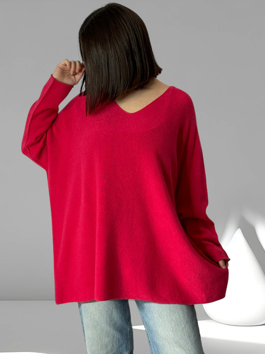 BONNY - PULL OVERSIZE ROUGE JUSQU'A LA TAILLE 54