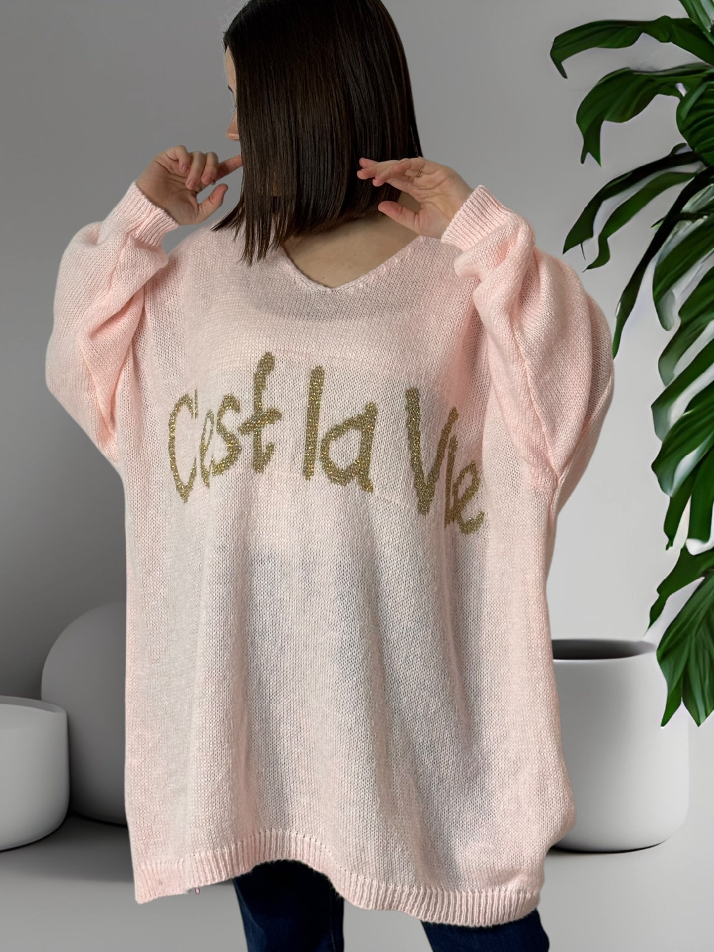 C'EST LA VIE - PULL OVERSIZE ROSE JUSQU'A LA TAILLE 56