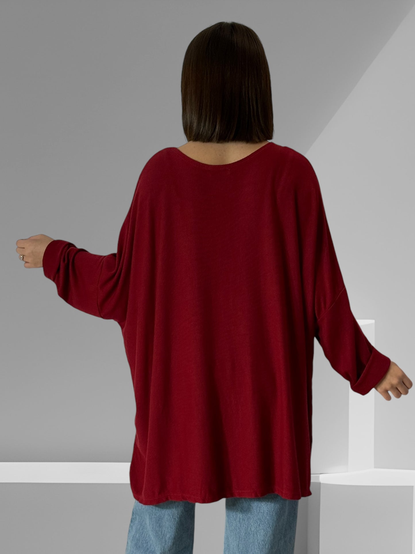 ALICE - PULL OVERSIZE BORDEAUX EN MAILLE FLUIDE JUSQU'A LA TAILLE 56