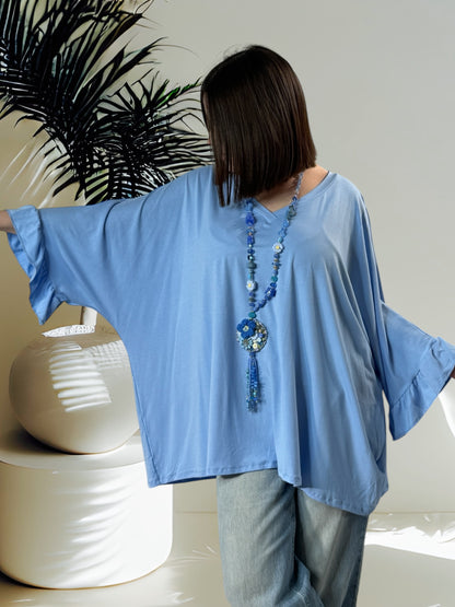 TINA - T-SHIRT OVERSIZE BLEU JUSQU'A LA TAILLE 60