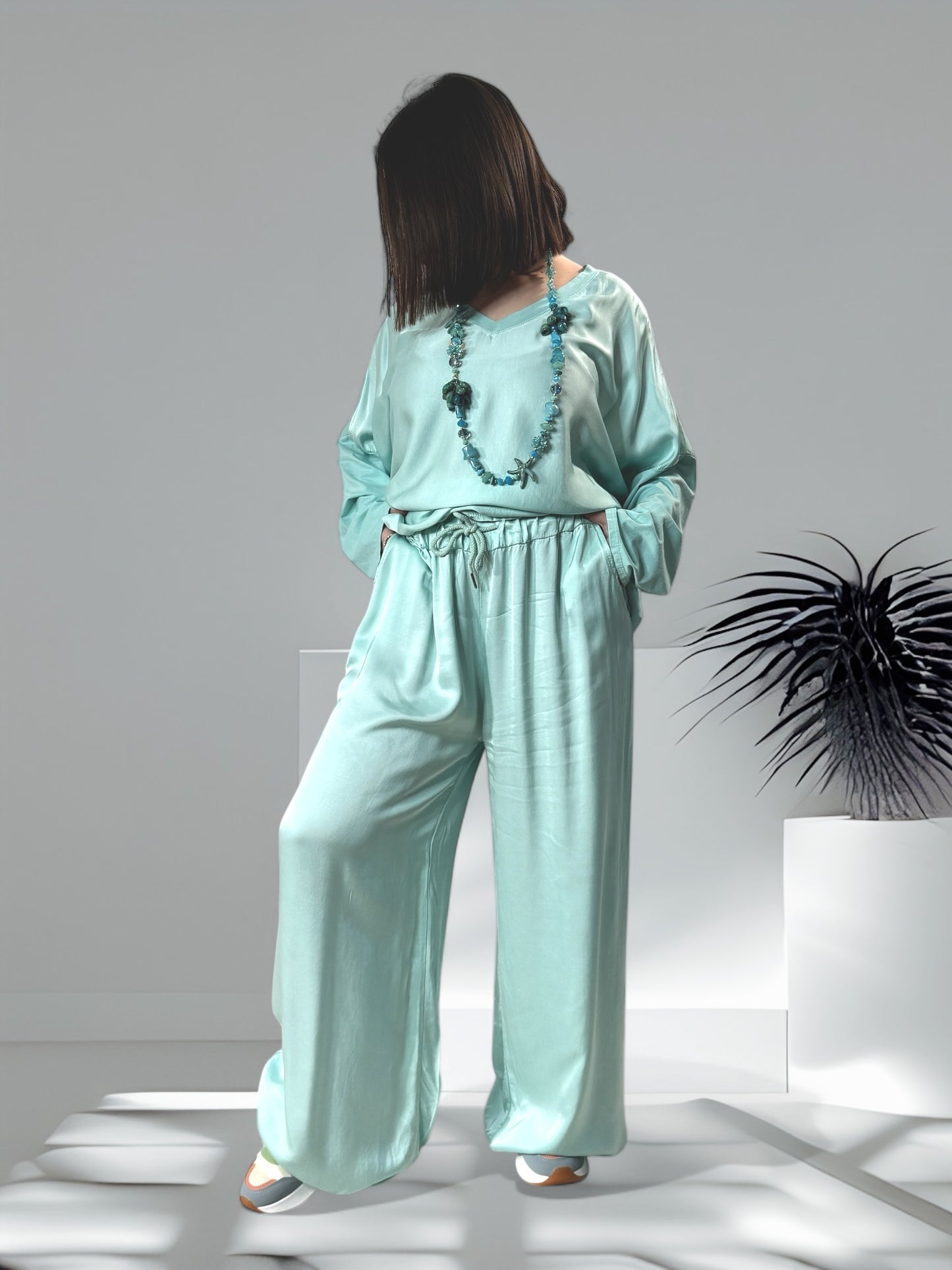 SIENNA - ENSEMBLE TUNIQUE ET PANTALON  FLUIDE LAGON OVERSIZE JUSQU'A LA TAILLE 46