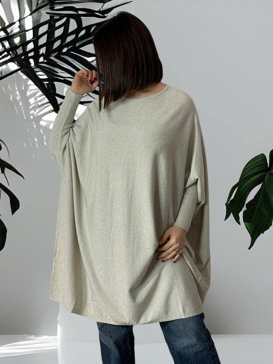 CELINE - PULL OVERSIZE BEIGE SCINTILLANT JUSQU'A LA TAILLE 60