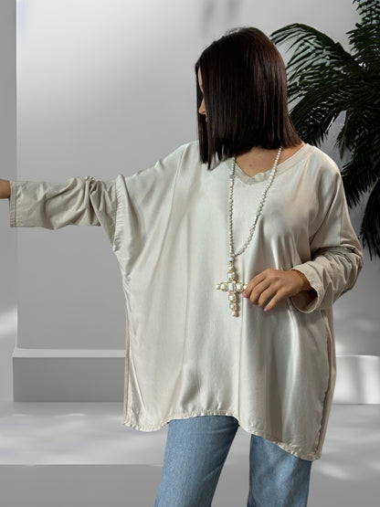 CLEO - TUNIQUE BLANC CASSE FLUIDE OVERSIZE JUSQU'A LA TAILLE 52