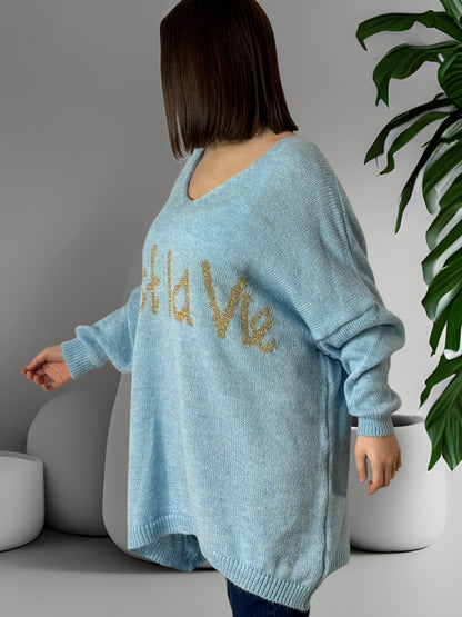 C'EST LA VIE - PULL OVERSIZE BLEU CIEL JUSQU'A LA TAILLE 56