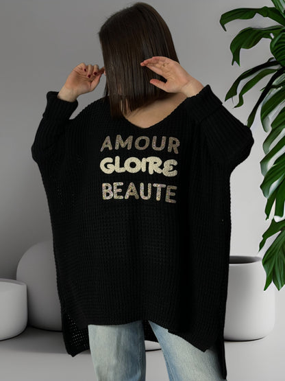 AMOUR GLOIRE BEAUTE - PULL OVERSIZE NOIR JUSQU'A LA TAILLE 54