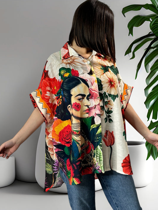 NATHY - CHEMISE OVERSIZE MOTIF FRIDA KAHLO JUSQU'A LA TAILLE 56