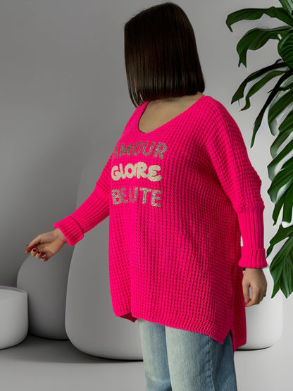 AMOUR GLOIRE BEAUTE - PULL OVERSIZE FUCHSIA JUSQU'A LA TAILLE 54